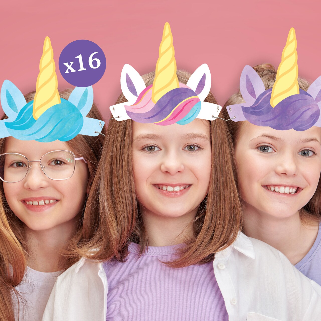 Big Dot of Happiness Unicorn Party Paper Crowns, Rainbow, Pink, Purple, or Blue Headbands for Girls Birthday, DIY Unicorn Party Hat Favors - 16 Count